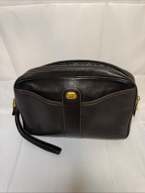 Dunhill Black Leather Wrist Strap Toiletry Pouch with Gold Accents